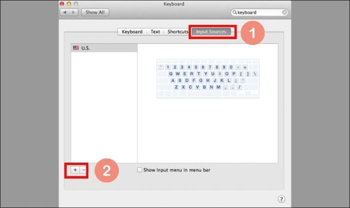 Nhấp vào biểu tượng dấu cộng trong tab Input Source