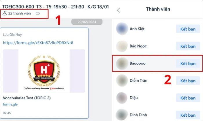 Nhấn vào phần số lượng thành viên ngay dưới tên nhóm