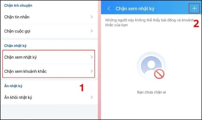 Thiết lập quyền riêng tư: Hiển thị hoặc ẩn nhật ký, khoảnh khắc bước 2