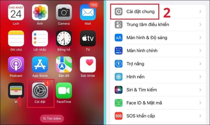 Chọn mục Cài đặt chung trên iPhone