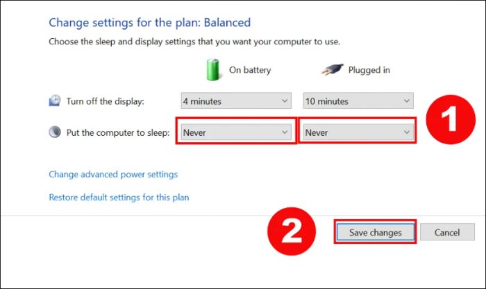 Cài đặt máy tính không ngủ trên Win 11, bước 3