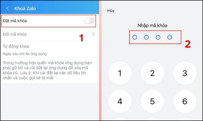 Thiết lập quyền riêng tư bằng cách đặt mã khóa Zalo bước 2