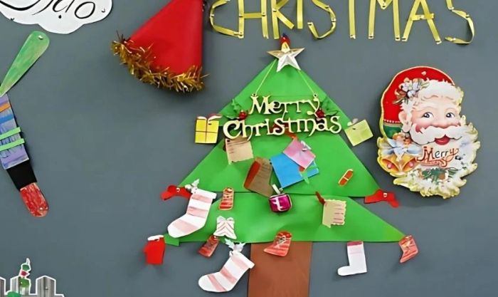 Trang trí Noel cho trường mầm non với hình ảnh đặc trưng của ông già Noel