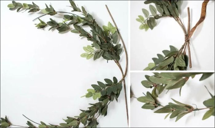 Tạo hình dáng và cố định cành nguyệt quế theo hình vòng cung.