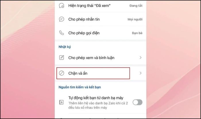 Thiết lập quyền riêng tư: Hiển thị hoặc ẩn nhật ký, khoảnh khắc bước 1