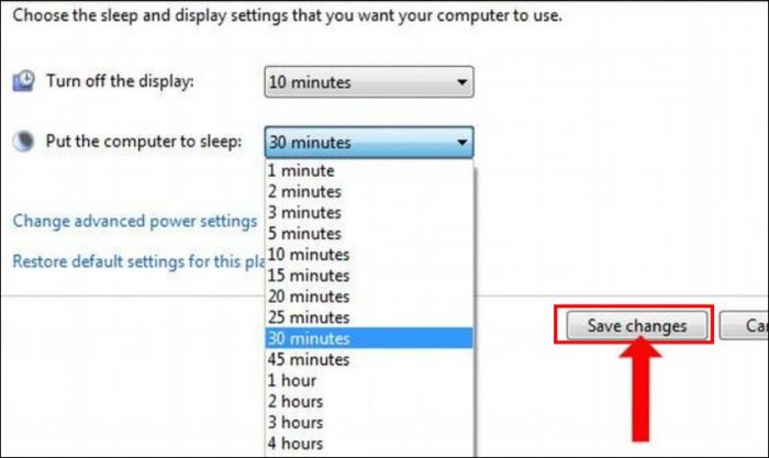 Hướng dẫn cài đặt máy tính không ngủ Win 7, bước 2