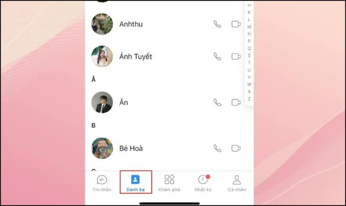 Thiết lập quyền riêng tư: Chặn/ẩn người trong danh bạ bước 1