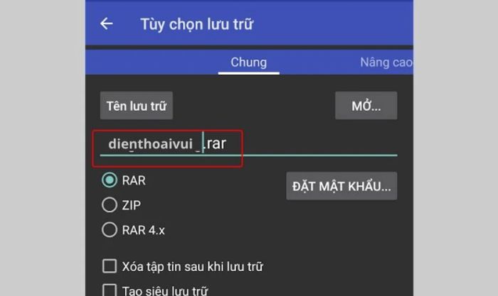 Đặt tên cho file nén