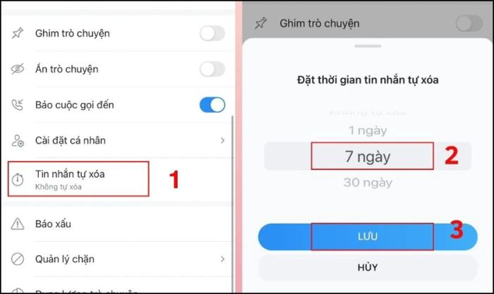 Thiết lập quyền riêng tư với tính năng tự xóa tin nhắn bước 2