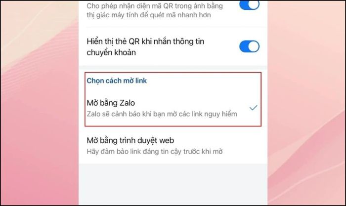 Chọn Mở bằng Zalo