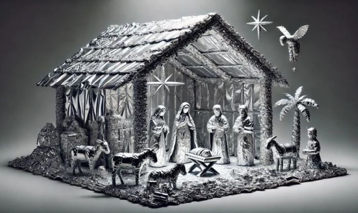 Cách làm hang đá Giáng sinh bằng giấy bạc đơn giản tại nhà