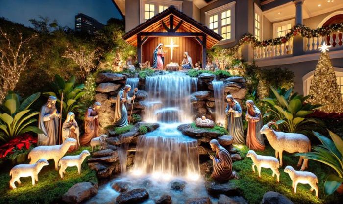 Mẫu hang đá Giáng sinh có thác nước đẹp