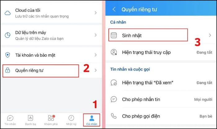 Thiết lập quyền riêng tư: Hiển thị hoặc ẩn thông tin cá nhân bước 2