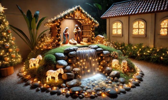 Những phong cách trang trí hang đá Giáng sinh có thác nước