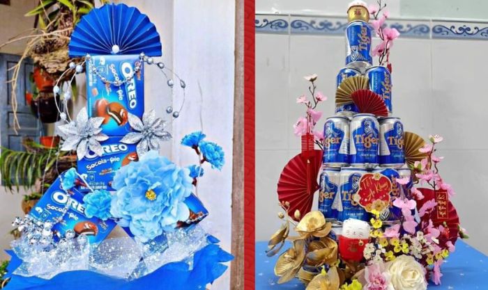 Hướng dẫn làm tháp bánh Tết với tông màu xanh dương