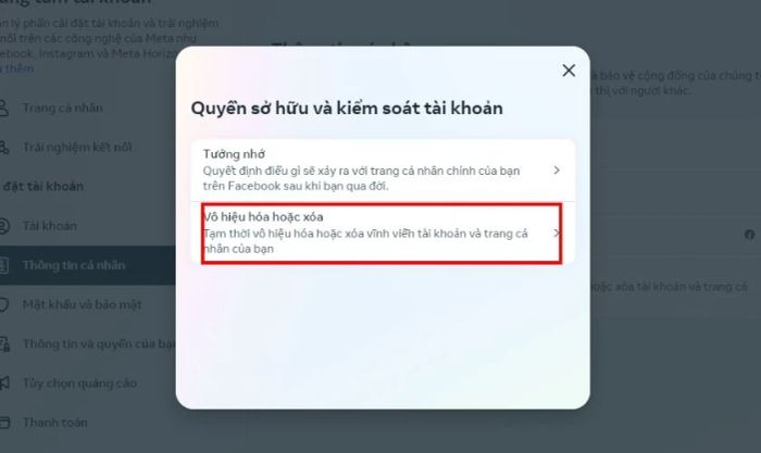 Nhấn chọn Vô hiệu hóa hoặc xóa