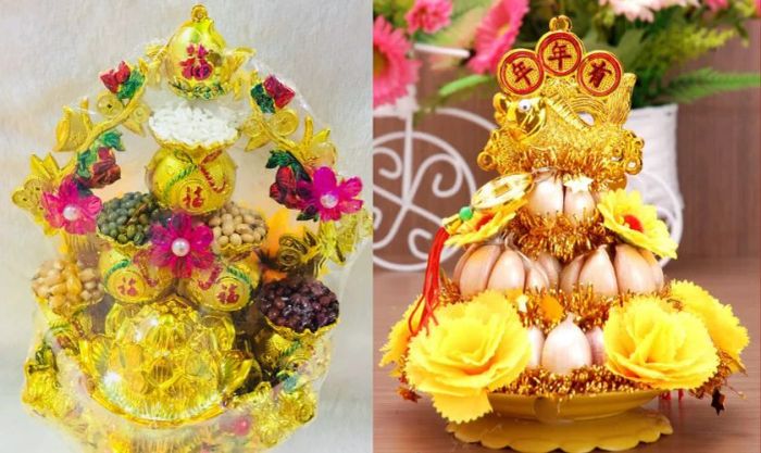 Tháp đậu và tỏi mang ý nghĩa may mắn cho ngày năm mới