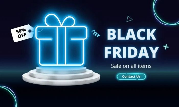Hình ảnh sale Black Friday với hiệu ứng đèn neon ấn tượng