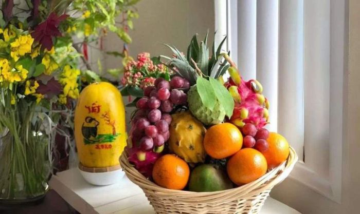 Hình ảnh mâm ngũ quả với sự hài hòa và cân đối