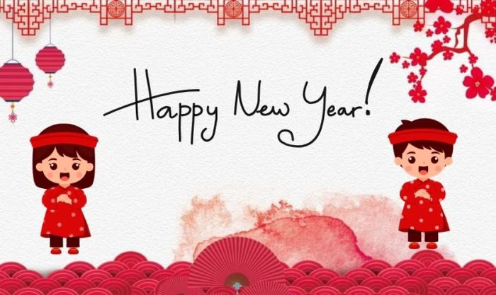 Wallpaper Tết chibi tone hồng - Chúc mừng năm mới
