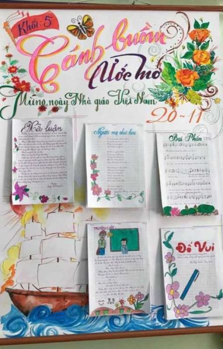 Những mẫu báo tường 20/11 đoạt giải cao với hình bông hoa