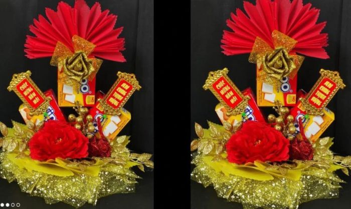 Tháp bánh kẹo màu đỏ mang ý nghĩa may mắn và tài lộc