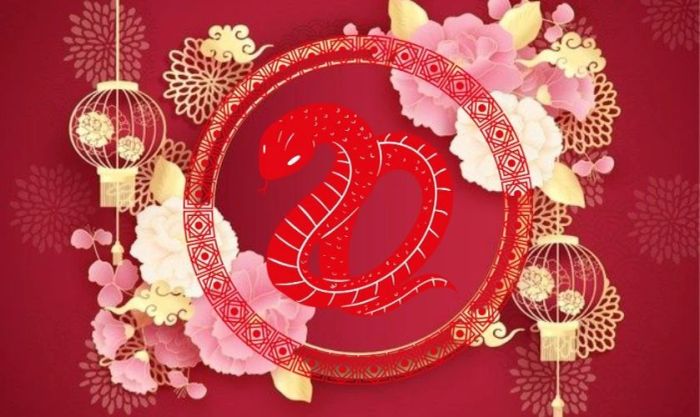 Wallpaper Tết chibi tone hồng với hình ảnh con Rắn