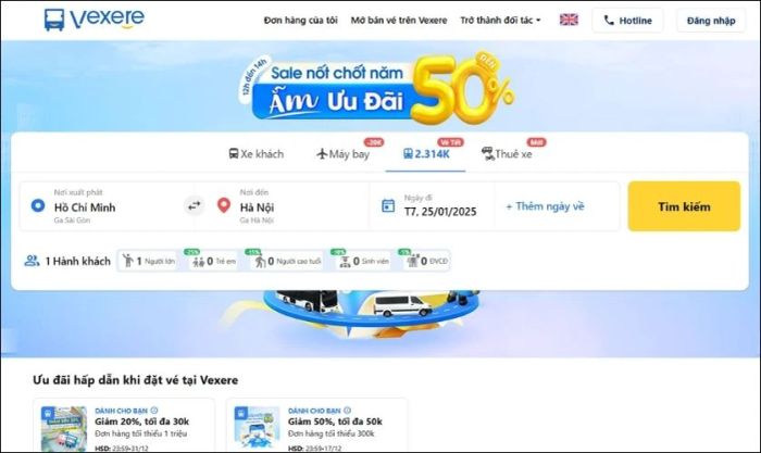 Đặt vé tàu Tết tiện lợi và giá tốt trên trang web vexere.com