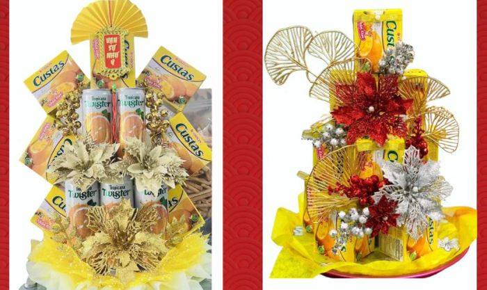 Tháp bánh kẹo với tông màu vàng nổi bật