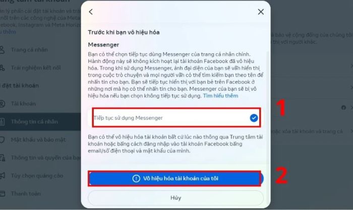 Nhấn chọn Tiếp tục sử dụng Messenger