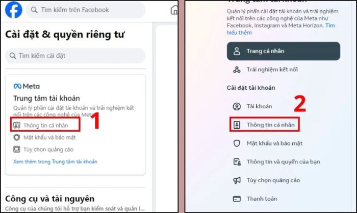 Nhấn chọn Thông tin cá nhân