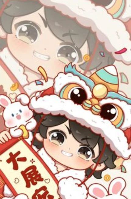 Hình nền Tết chibi cặp đôi dành cho nam