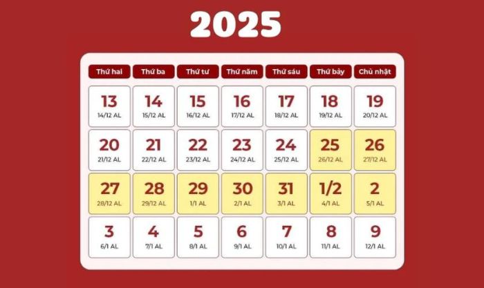 Lịch nghỉ Tết Âm lịch 2025 kéo dài bao nhiêu ngày