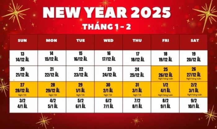 Lịch nghỉ Tết Âm lịch 2025 dành cho cán bộ công chức