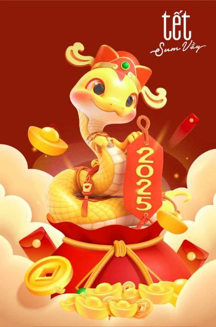Hình nền Tết chibi dễ thương dành cho năm Ất Tỵ