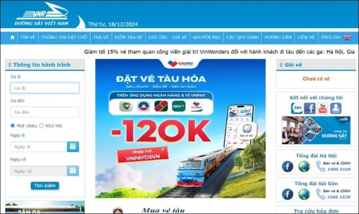 Đặt vé tàu Tết 2025 an toàn và tiện lợi trên trang web chính thức của Tổng Công ty Đường sắt Việt Nam