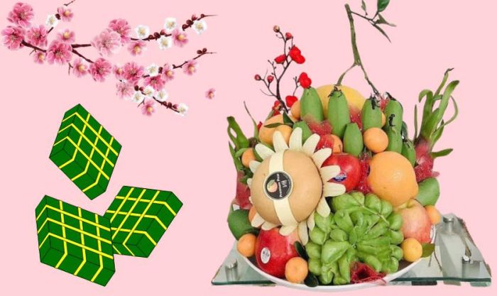 Trang trí mâm ngũ quả ngày Tết cùng hoa đào