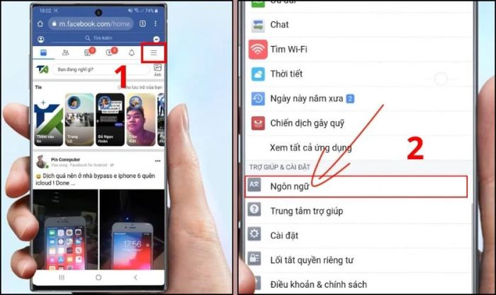Khóa trang cá nhân Facebook bằng cách thay đổi ngôn ngữ