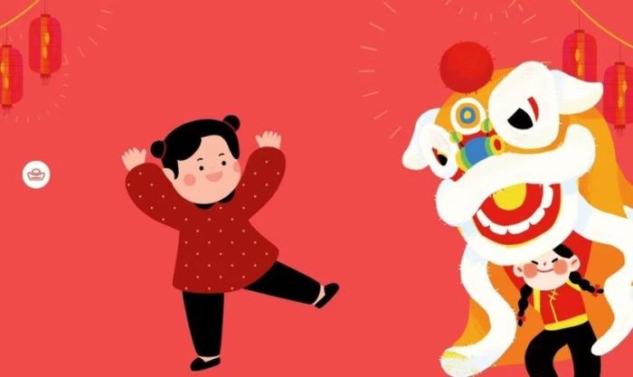 Hình nền Tết 2025 chibi với hình ảnh múa lân