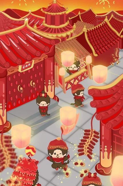 Hình nền Tết chibi với chủ đề Lân Tết tuyệt đẹp
