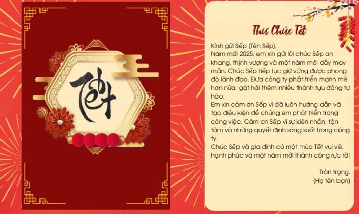 Chúc mừng năm mới sếp qua thư tay