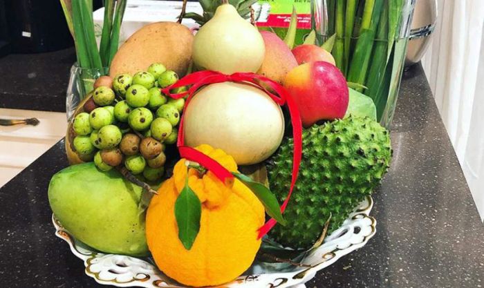 Mâm ngũ quả đẹp mang đậm nét đặc trưng của miền Trung.