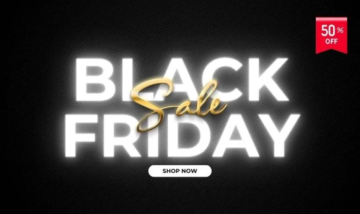 Banner sale Black Friday với hiệu ứng đèn neon rực rỡ