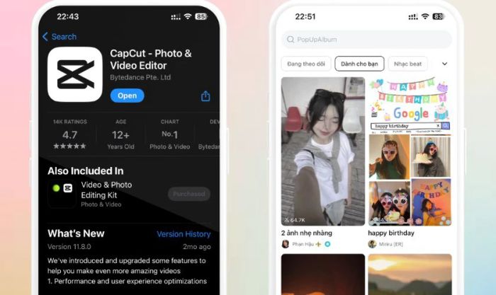 Capcut - Ứng dụng tạo video từ ảnh kết hợp nhạc trên điện thoại
