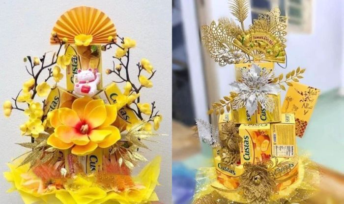 Bộ sưu tập tháp bánh mèo thần tài màu vàng
