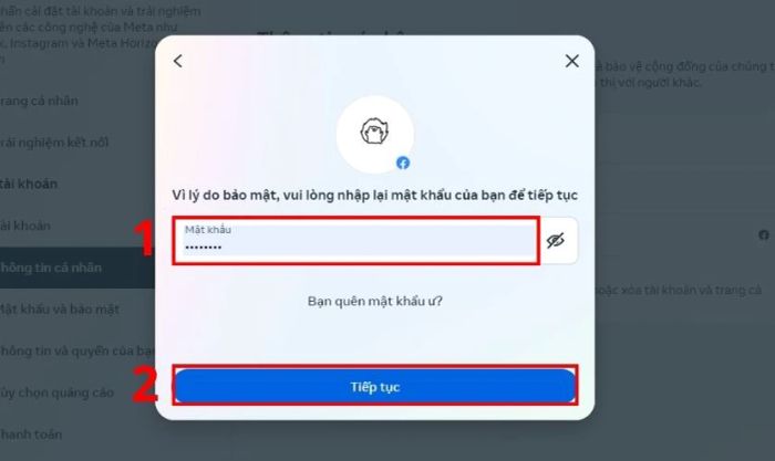 Nhập mật khẩu và nhấn Tiếp tục