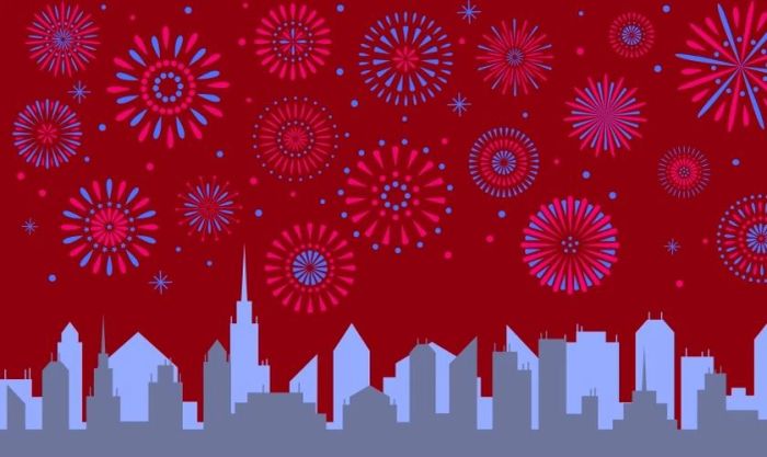 Hình nền pháo hoa và thành phố dành cho bài trình chiếu