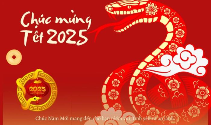 Hình nền Tết 2025 chibi với tone màu đỏ Ất Tỵ