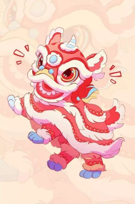 Hình nền Tết chibi với chủ đề Lân Tết siêu dễ thương