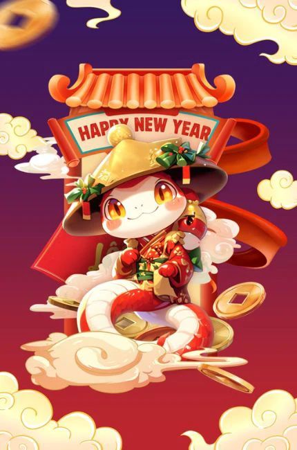 Hình nền Tết chibi đáng yêu dành cho năm Ất Tỵ